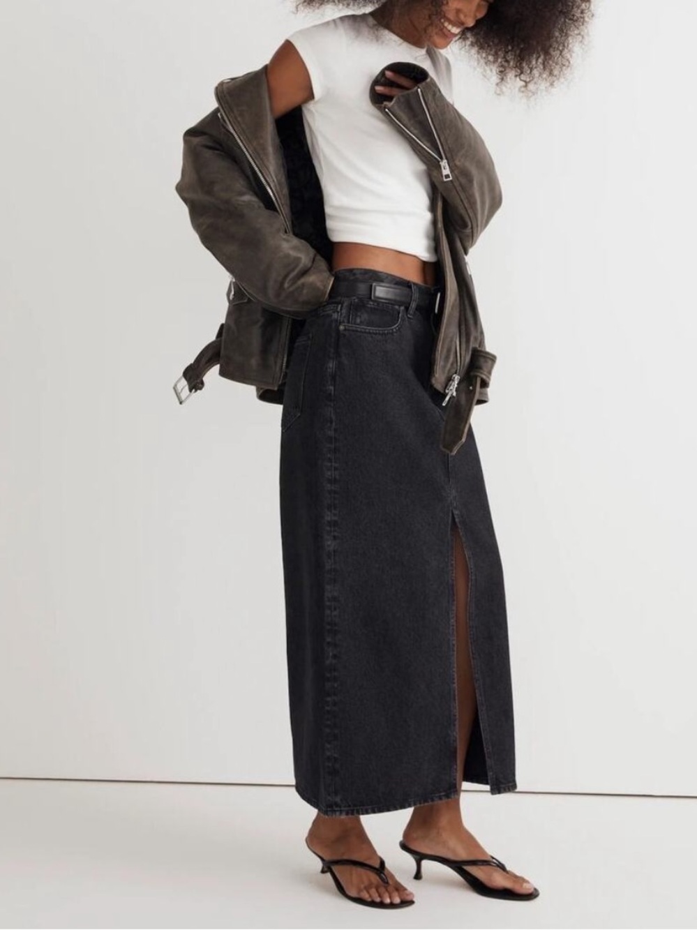 Madewell Cotton Denim Mid Maxi Skirt in Lunar Wash Black 28
